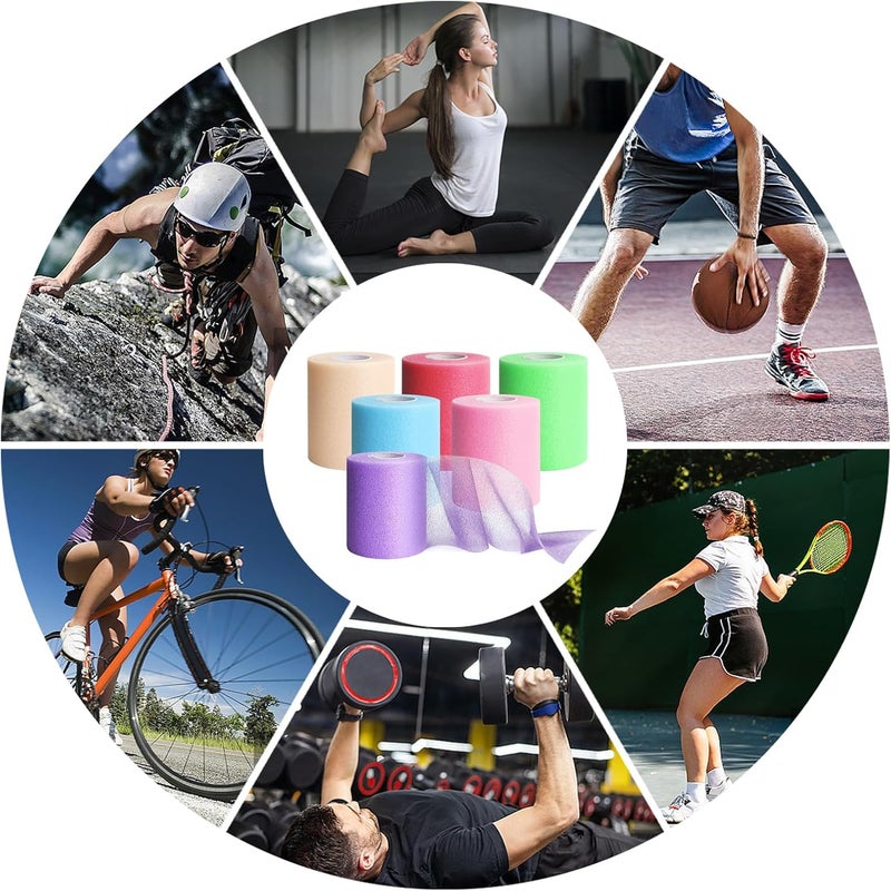 DE Prewrap Athletic Tape,6 Roll Pre wrap Headbands for Hair Soccer,Foam Underwrap Sports Wrap for Ankles Wrists Hands Knees Elbows 2.75 Inches X 12 Yards - Image 2